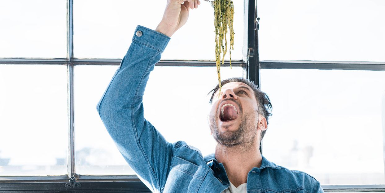 Sam Wood overeating pasta