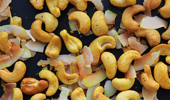 tumeric cashews and toasted coconut