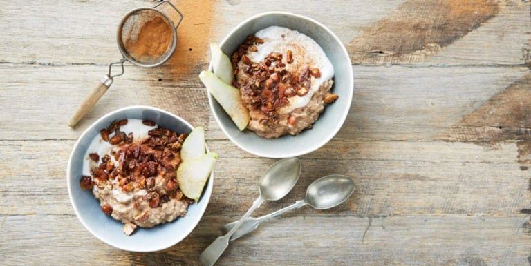 healthy winter pudding - Sticky Spiced Pear Crumble Congee