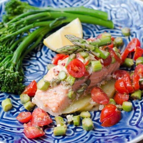 Baked Salmon Salsa and Greens