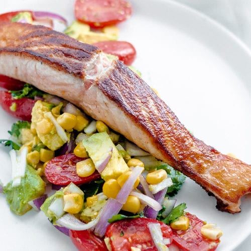 Pan-Fried Salmon with Sweet Corn & Avo Salsa | 28 By Sam Wood